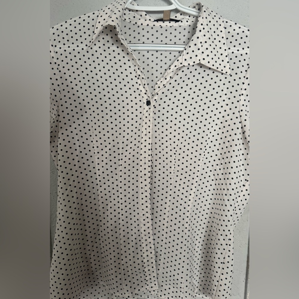 Notations Ivory Blouse with Black Polka Dots
